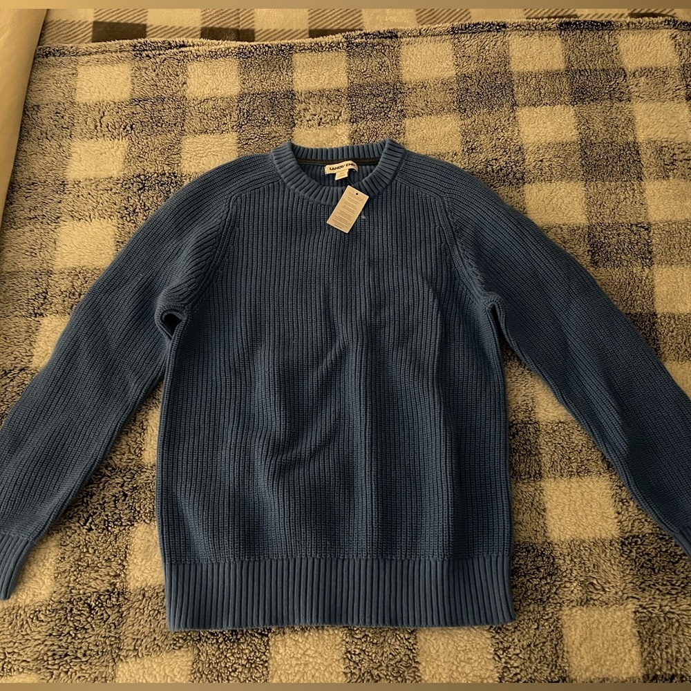 Lands' End Men's Ribbed Blue Crewneck Sweater